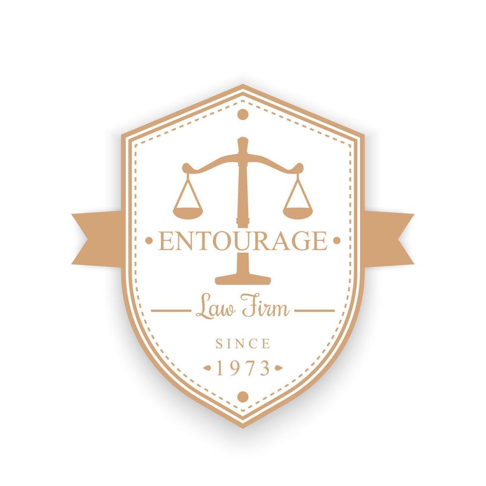 Law Firm vintage logo, emblem, justice, law office badge on shield shape, vector illustration