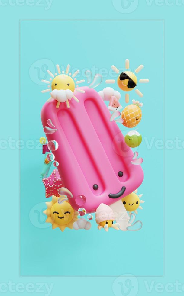 Summer Social Media Story Template With Popsicle 3D Render Illustration photo