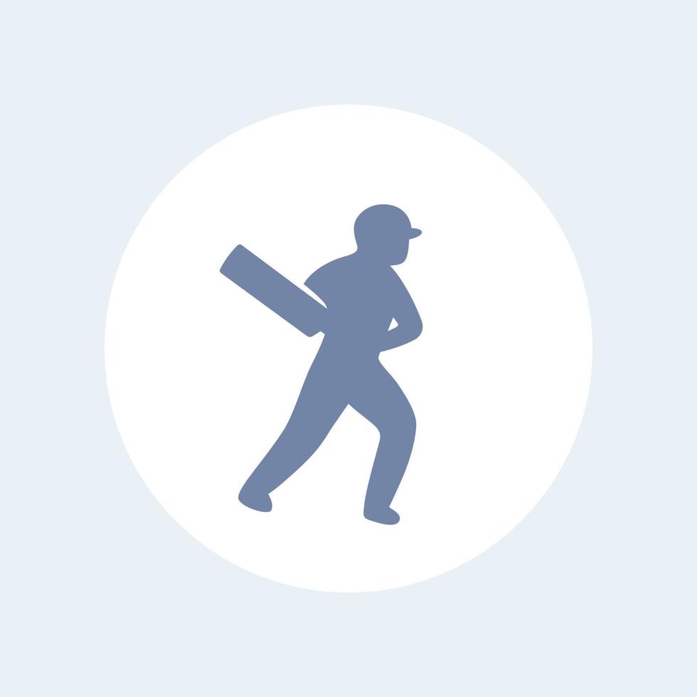 Cricket icon, player with bat isolated on white, vector illustration