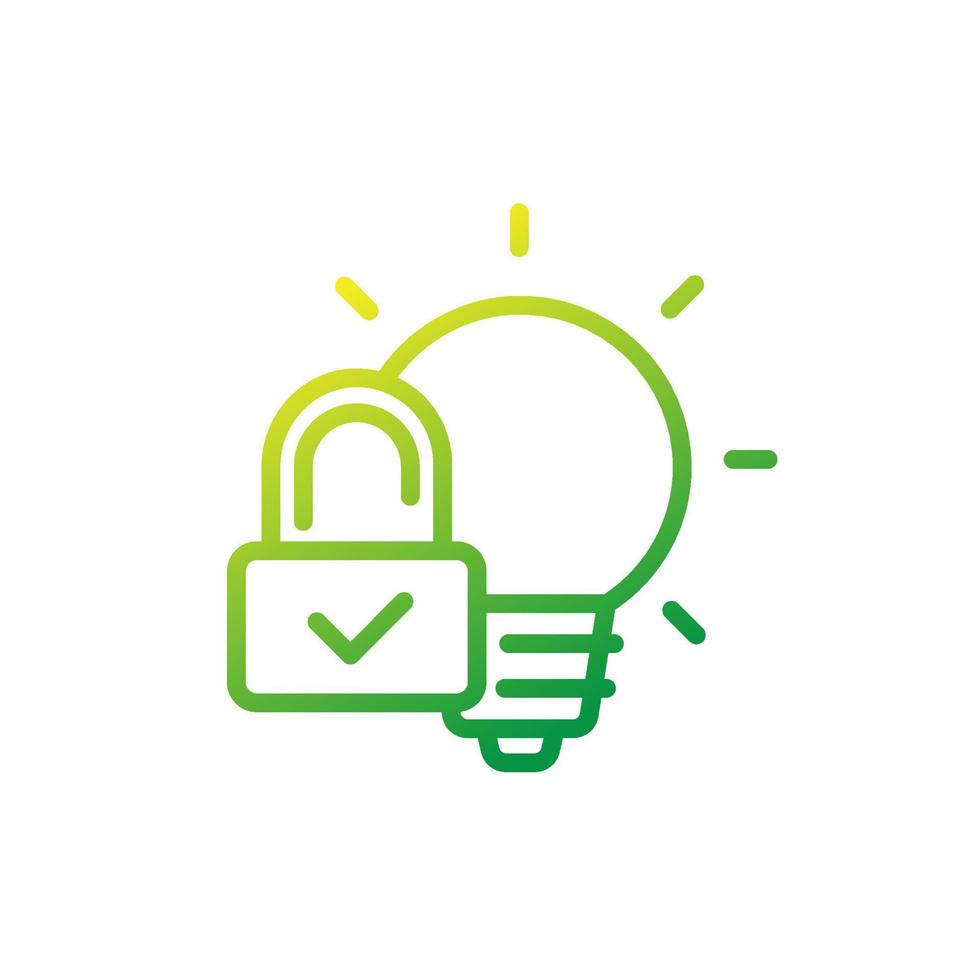 patent line icon with light bulb and lock on white vector