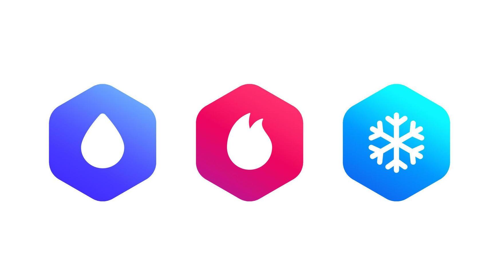 water, fire and ice vector icons