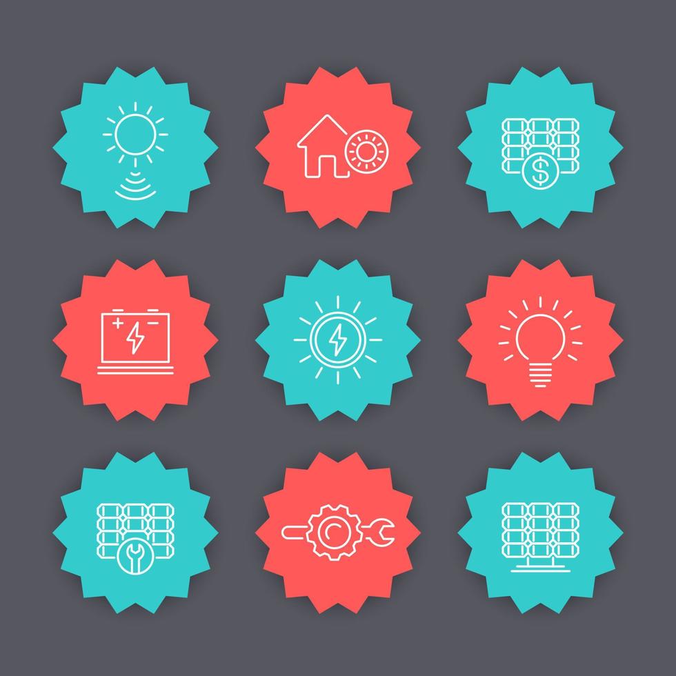 Solar energy line icons set, solar power, panels installation sign vector