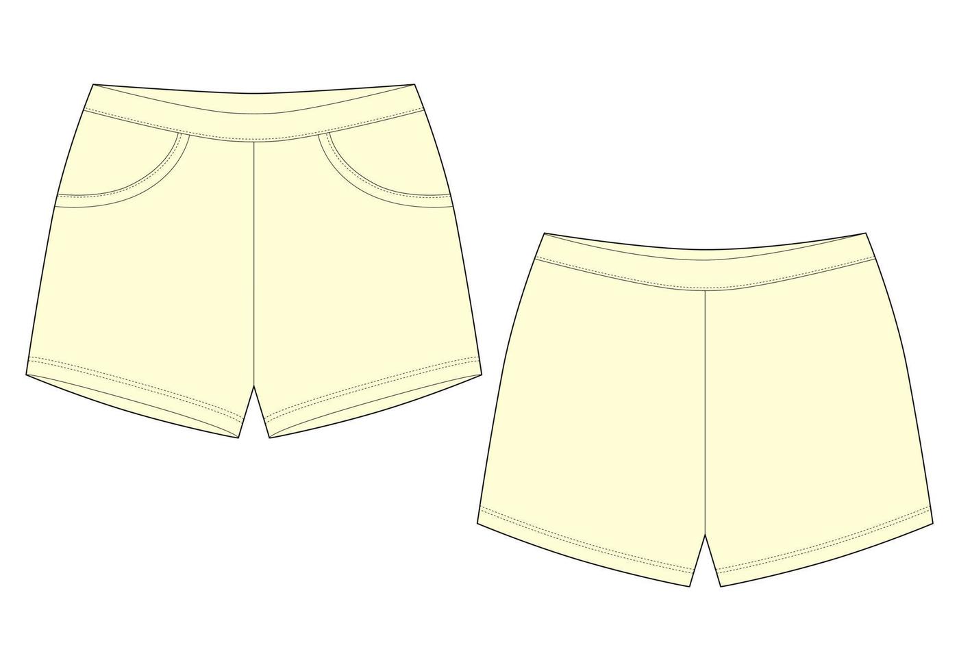 boceto técnico de la plantilla de diseño de pantalones cortos para dormir. color de la leche pantalones cortos deportivos elásticos. vector