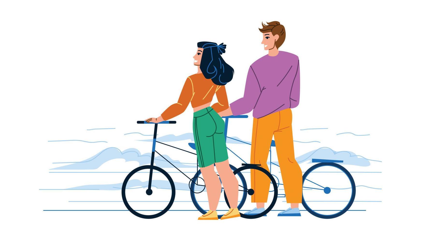 bicicleta costa tener hombre y mujer juntos vector