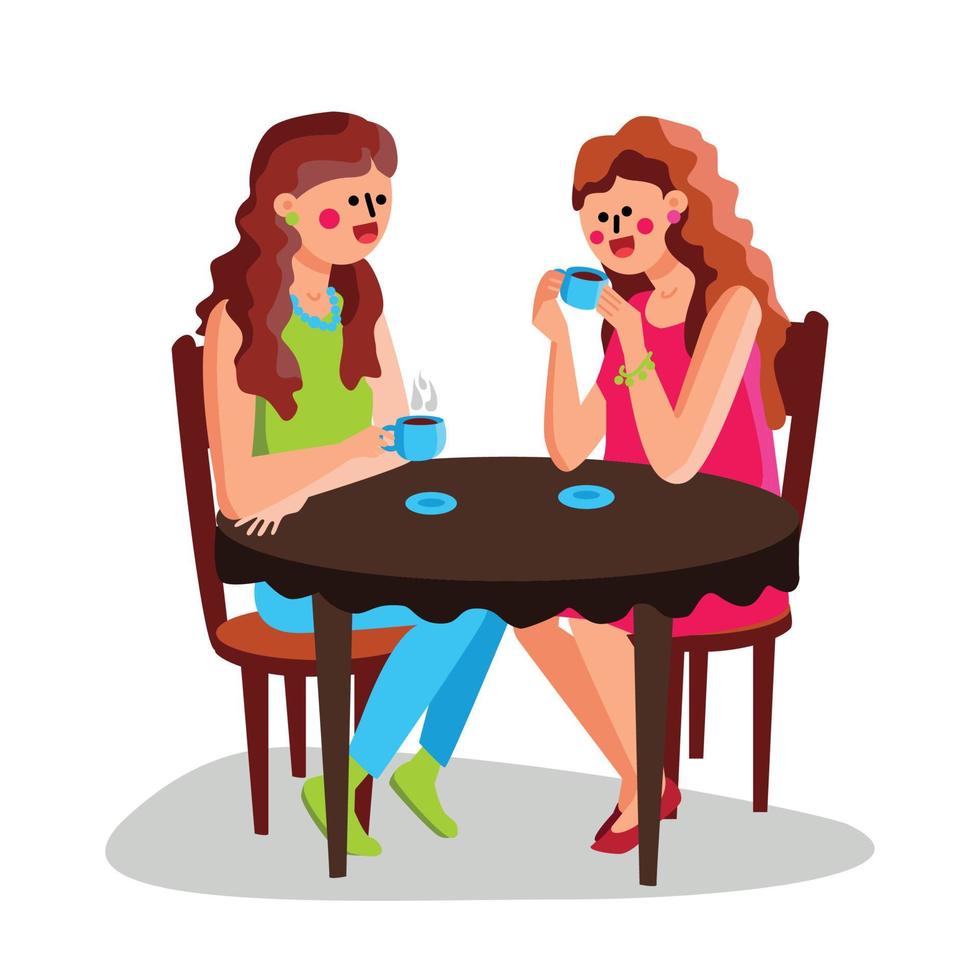 Girls Drinking Hot Coffee At Cafe Table Vector
