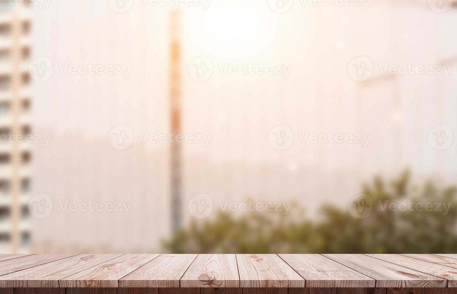 Table top and blur building background glass window For montage product display photo
