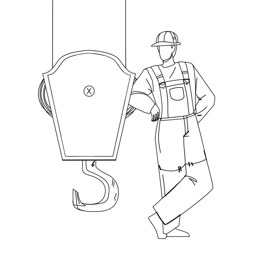 Near Crane Hook Staying Construction Worker Vector