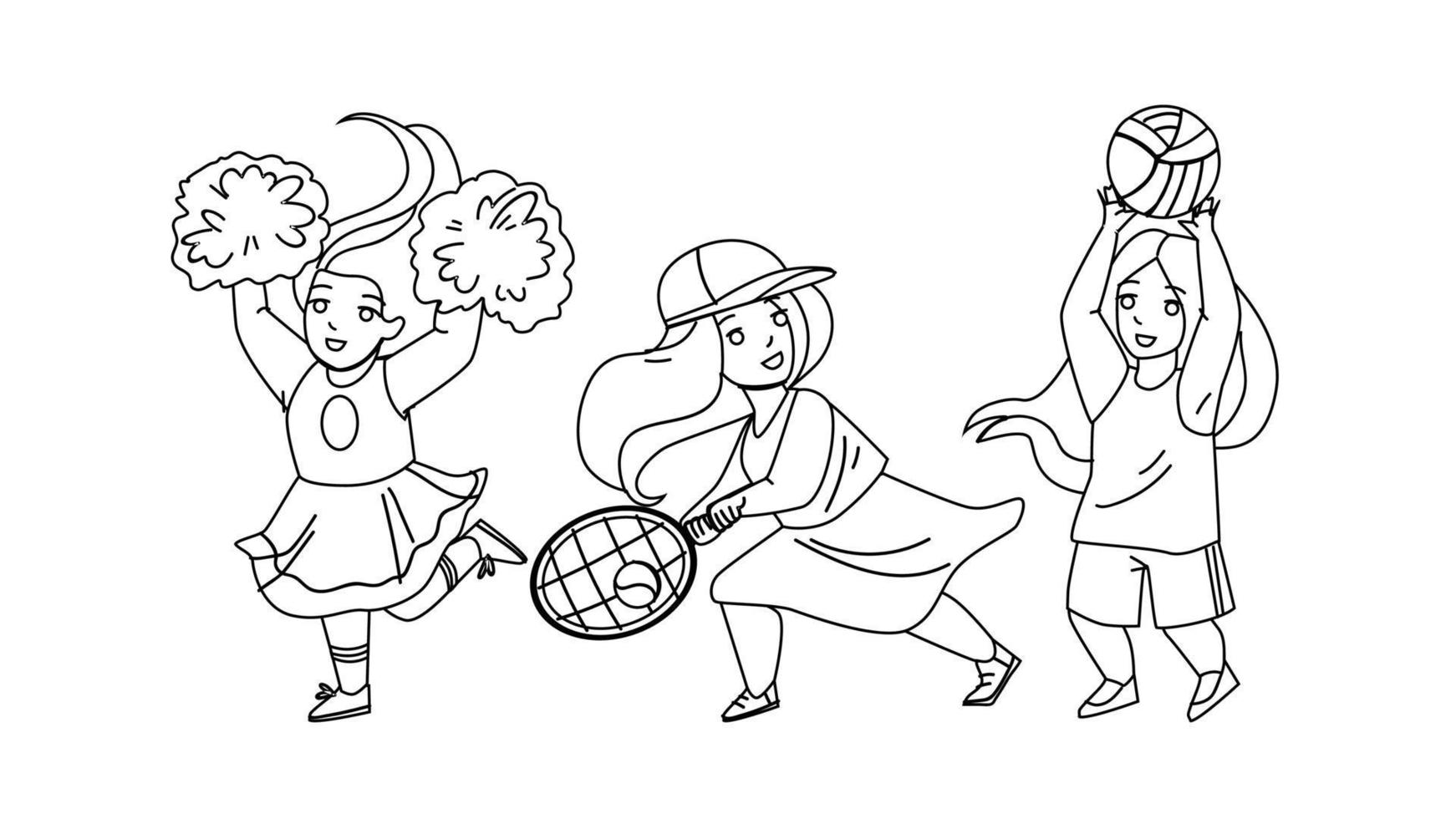 Girls Kids Playing Sport Game And Dancing Vector