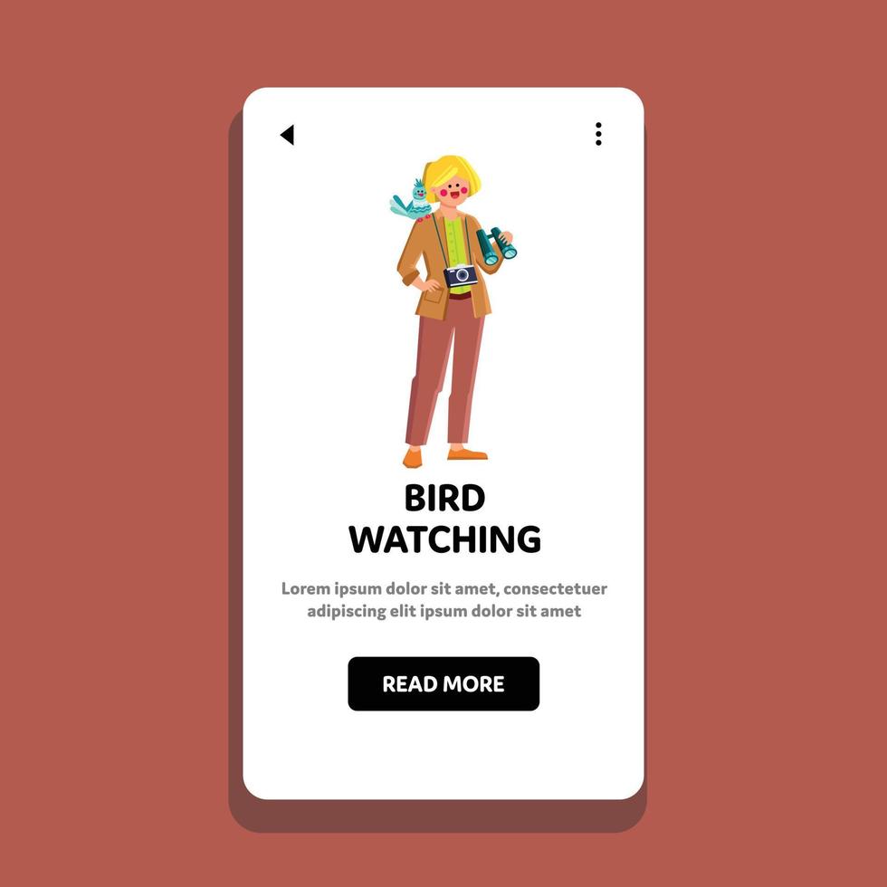 Bird Watching Woman In Binoculars Tool Vector