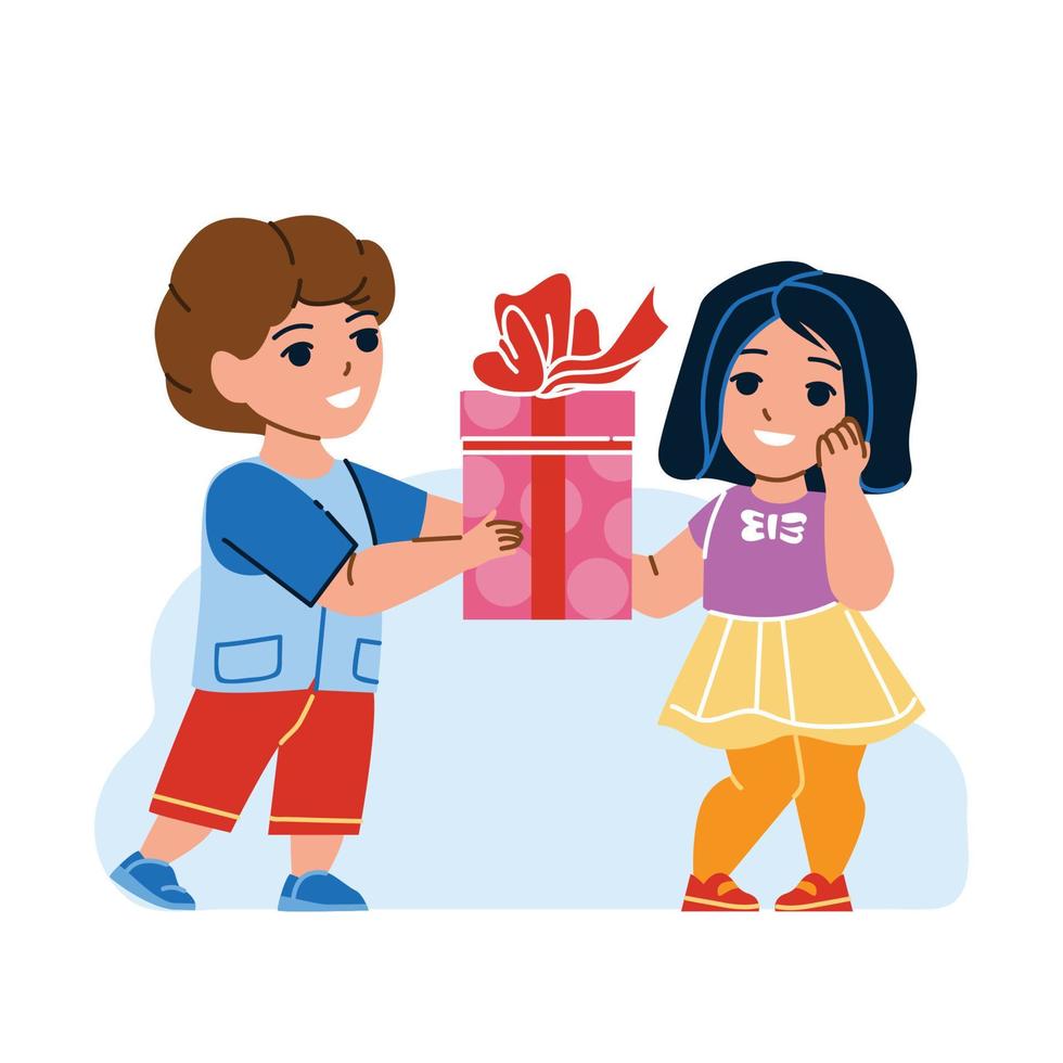 Boy Give Gift To Girl Friend On Birthday Vector