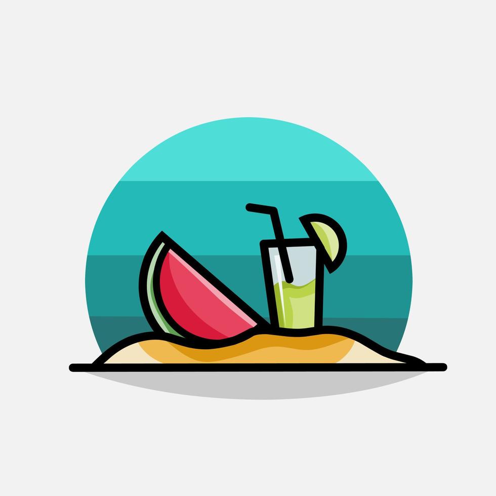 illustration vector of summer vibes,watermelon and drink,perfect for print,etc.