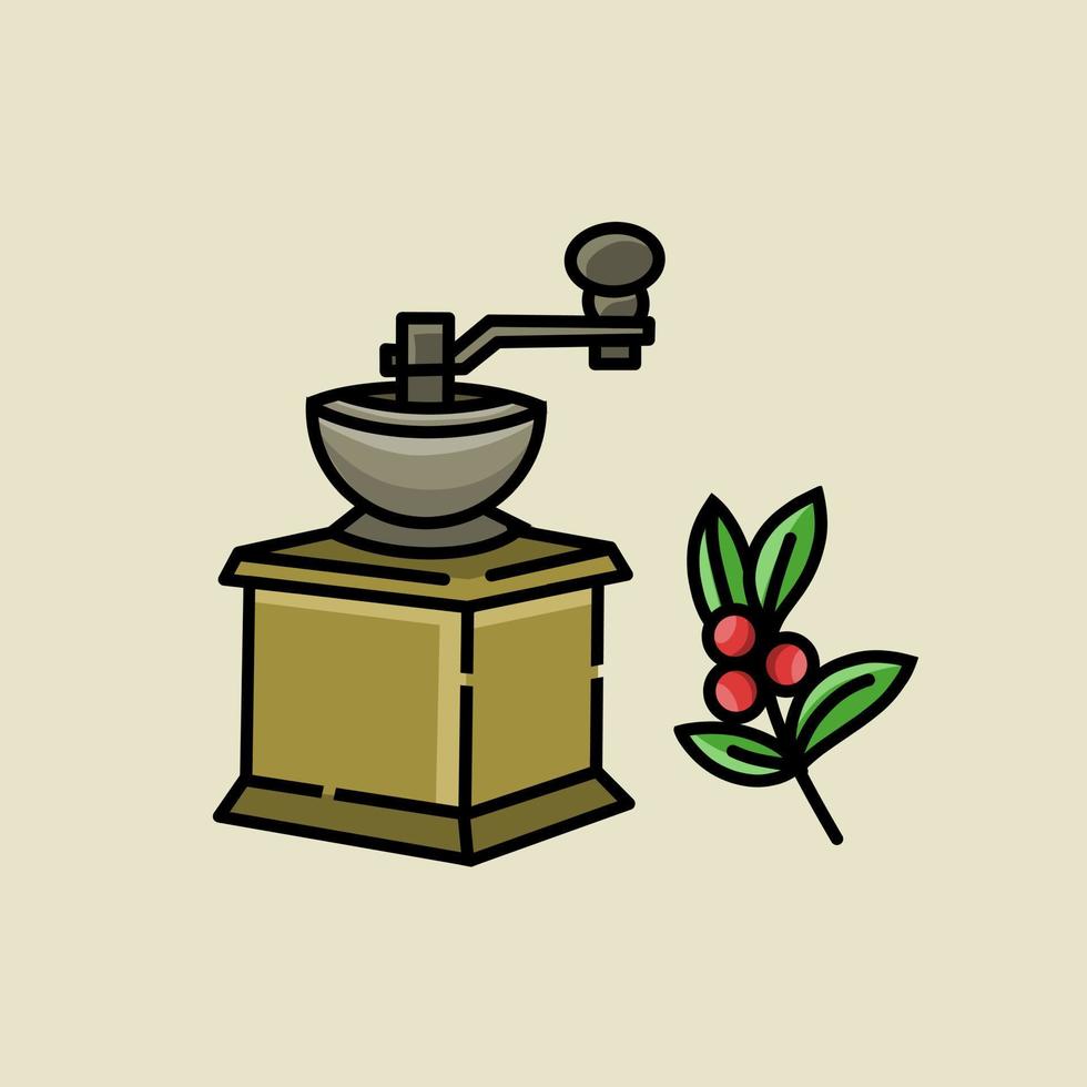 illustration vector of coffee grinder and coffee beans