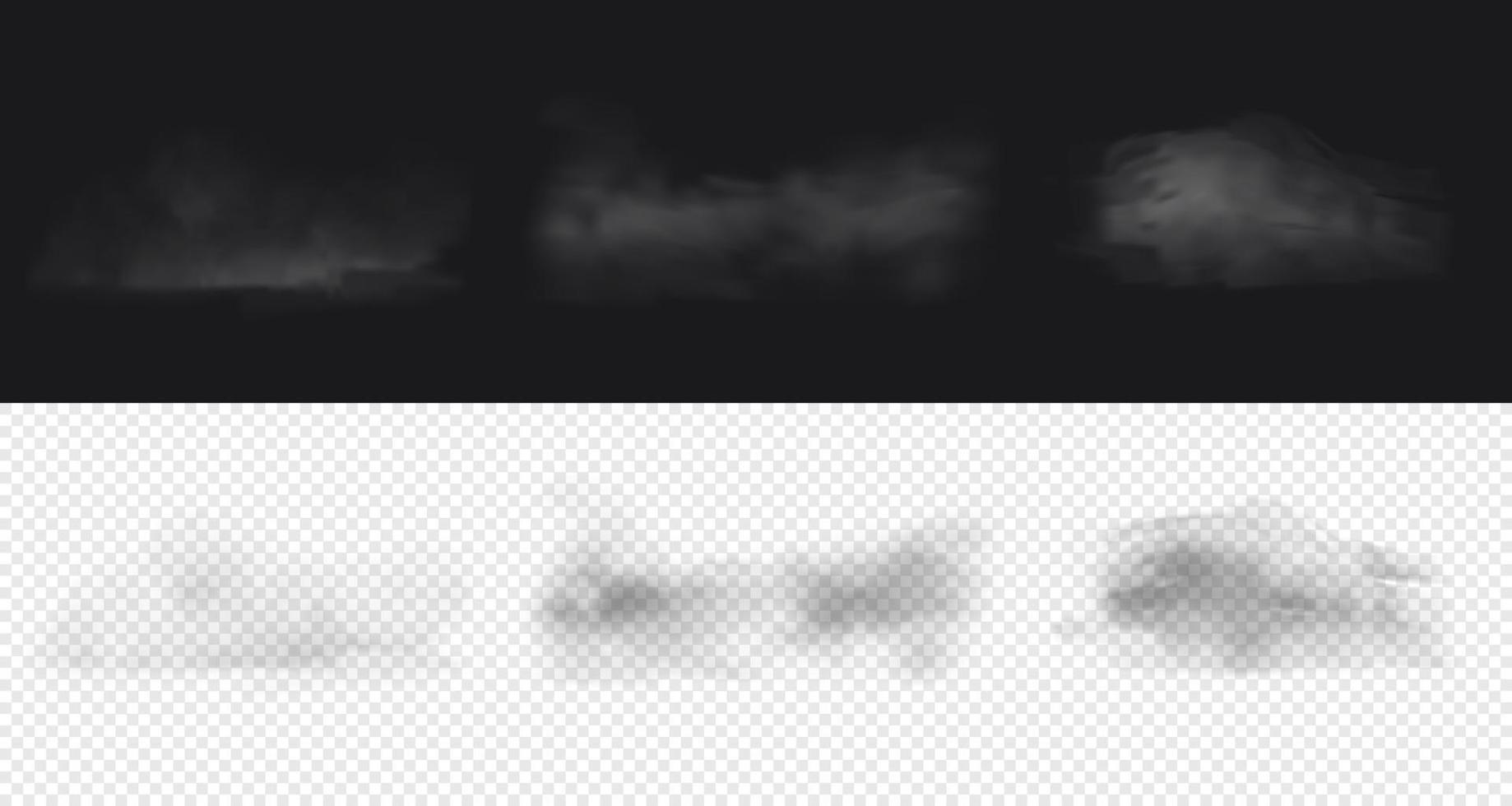 imágenes prediseñadas de nubes realistas aisladas en fondo negro y transparente. imágenes prediseñadas vectoriales 3d vector