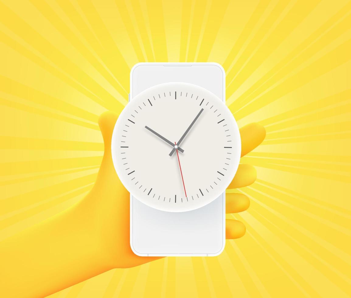 mano con el icono del reloj en el teléfono inteligente. ilustración vectorial 3d vector