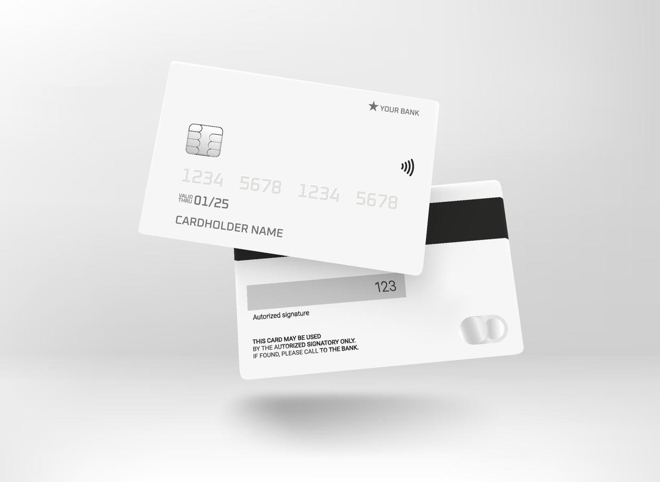 Two plastic credit cards mockup. 3d vector for branding