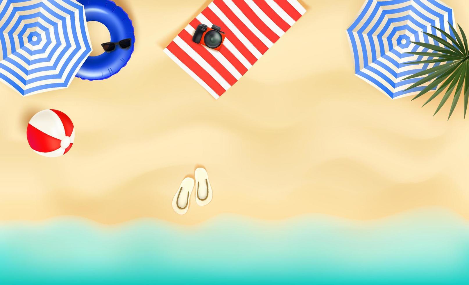 Summer season illustration with season accessories and copy space vector