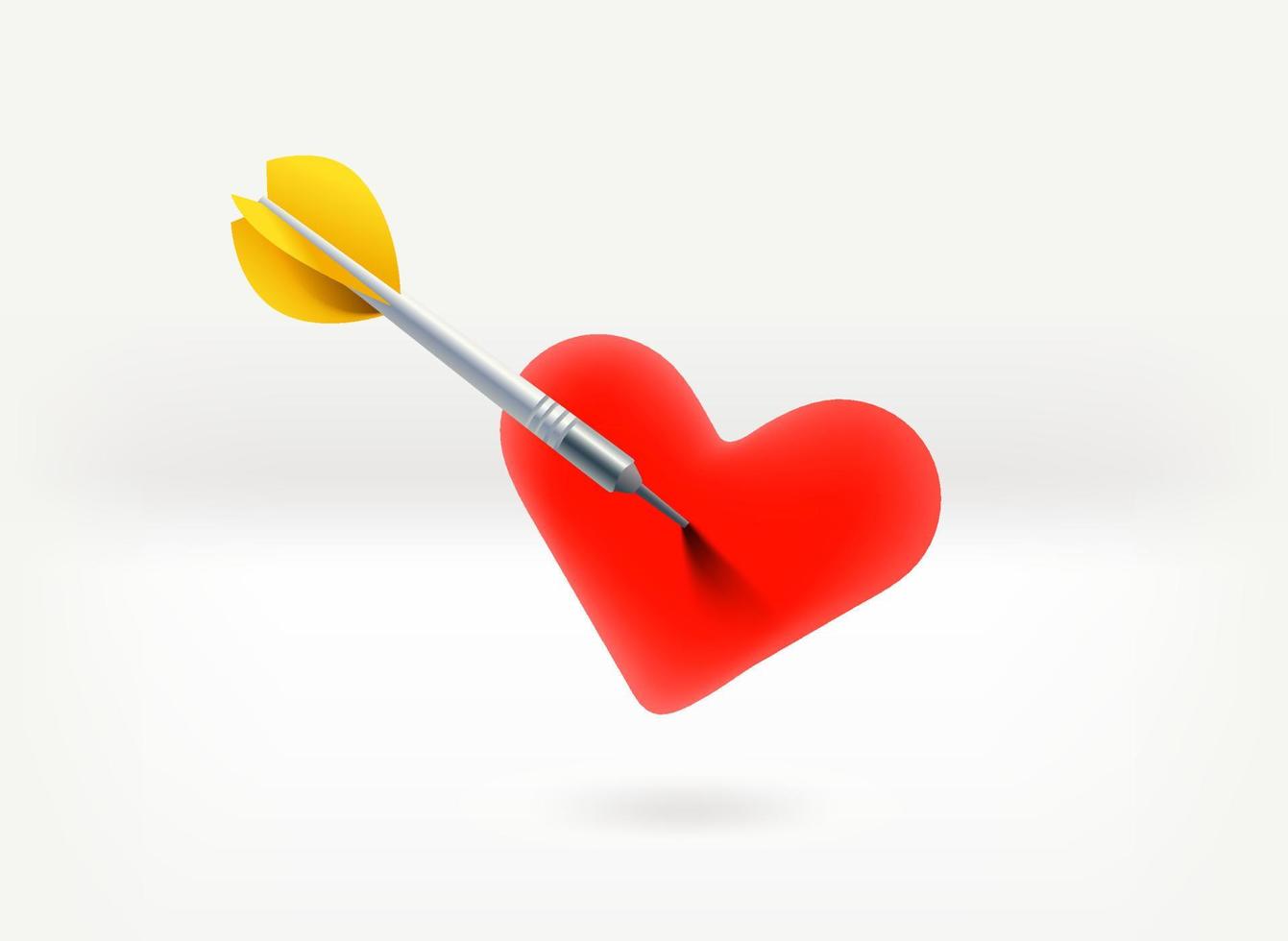 Dart on a heart. 3d vector illustration