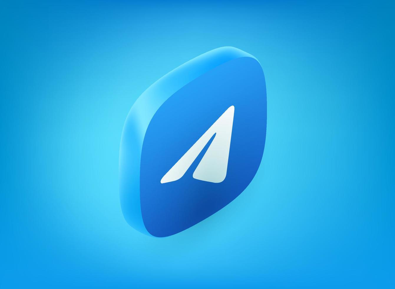 Blue icon with paper plane pictogram on blue background. 3d vector illustration
