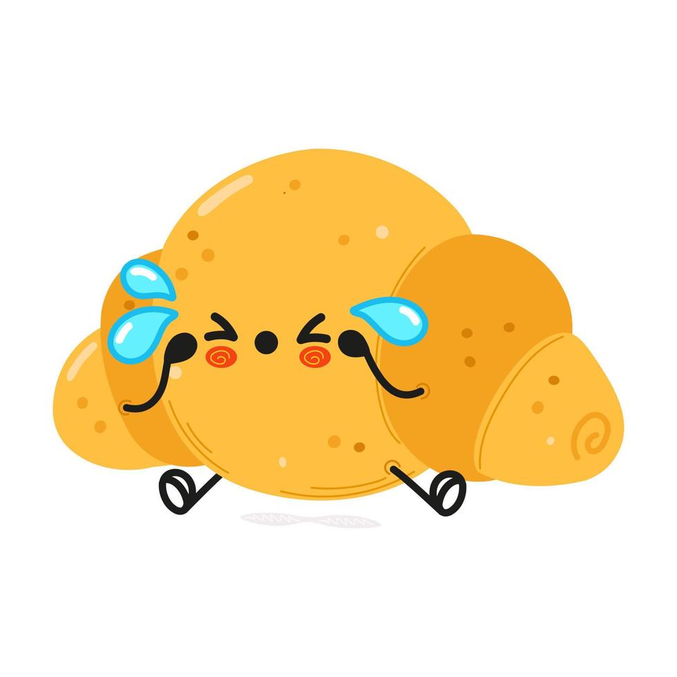 Cute sad croissant character. Vector hand drawn cartoon kawaii character illustration icon. Isolated on white background. Sad croissant character concept