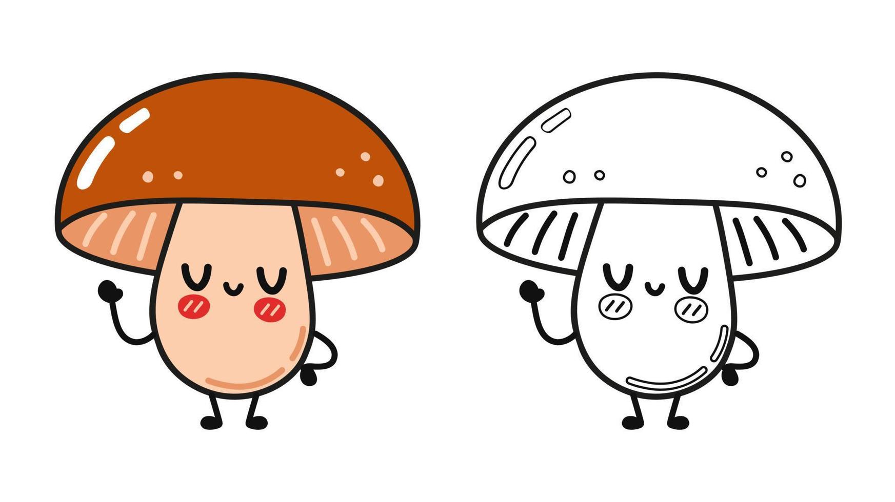 Funny cute happy mushroom characters bundle set. Vector hand drawn cartoon kawaii character illustration icon.