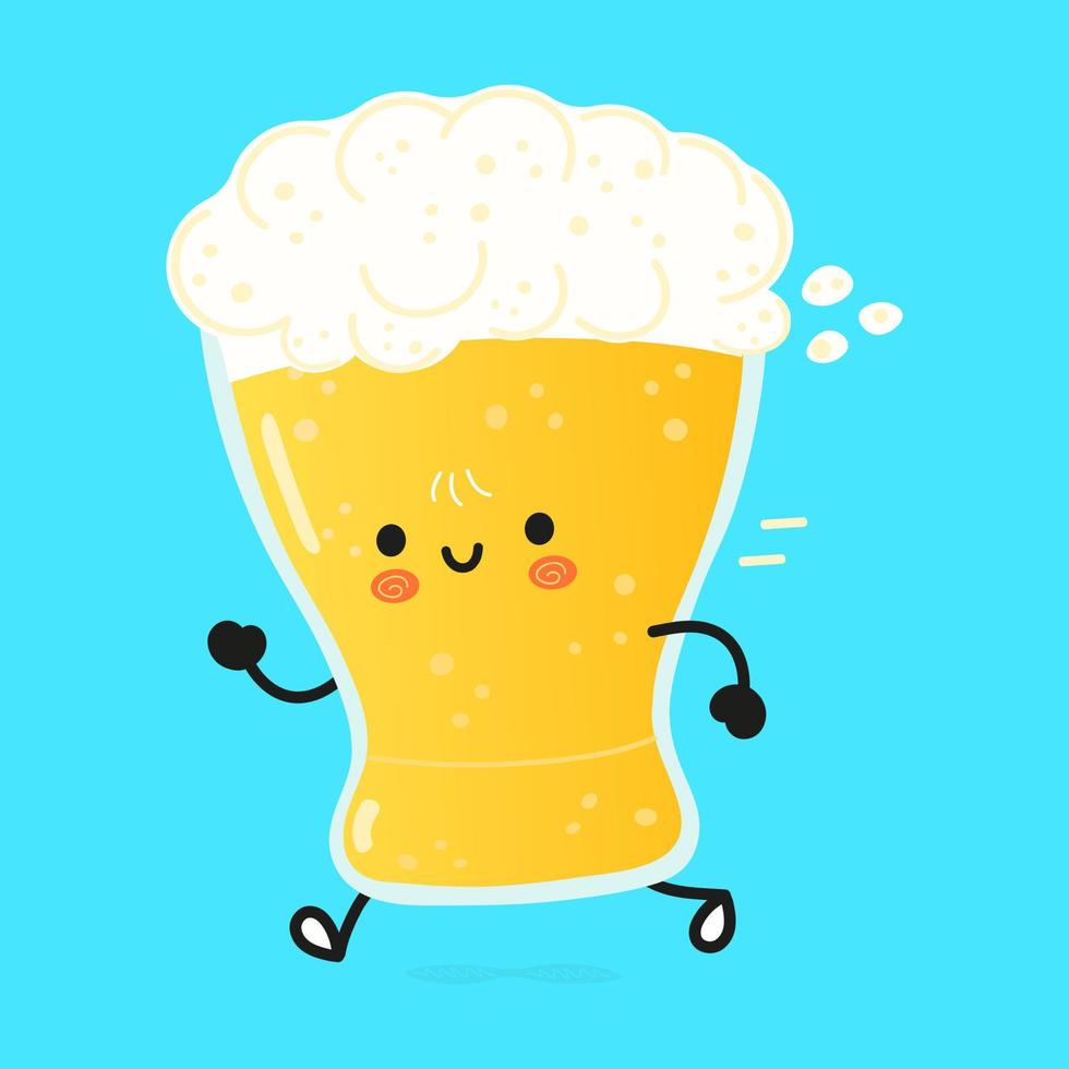 Cute funny running glass of beer. Vector hand drawn cartoon kawaii character illustration icon. Isolated on white background. Run glass of beer concept