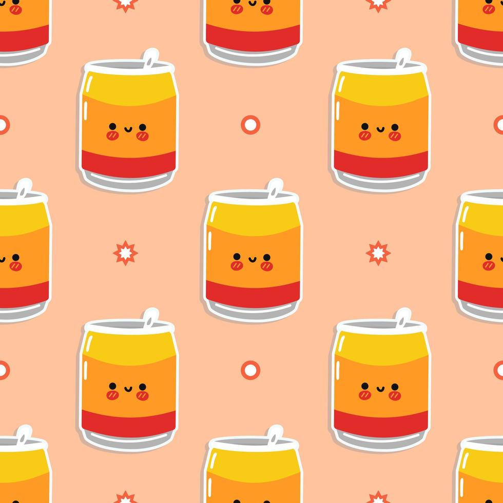 Funny cute happy can of soda pattern characters. Vector kawaii line cartoon style illustration. Cute coffee paper cup pattern