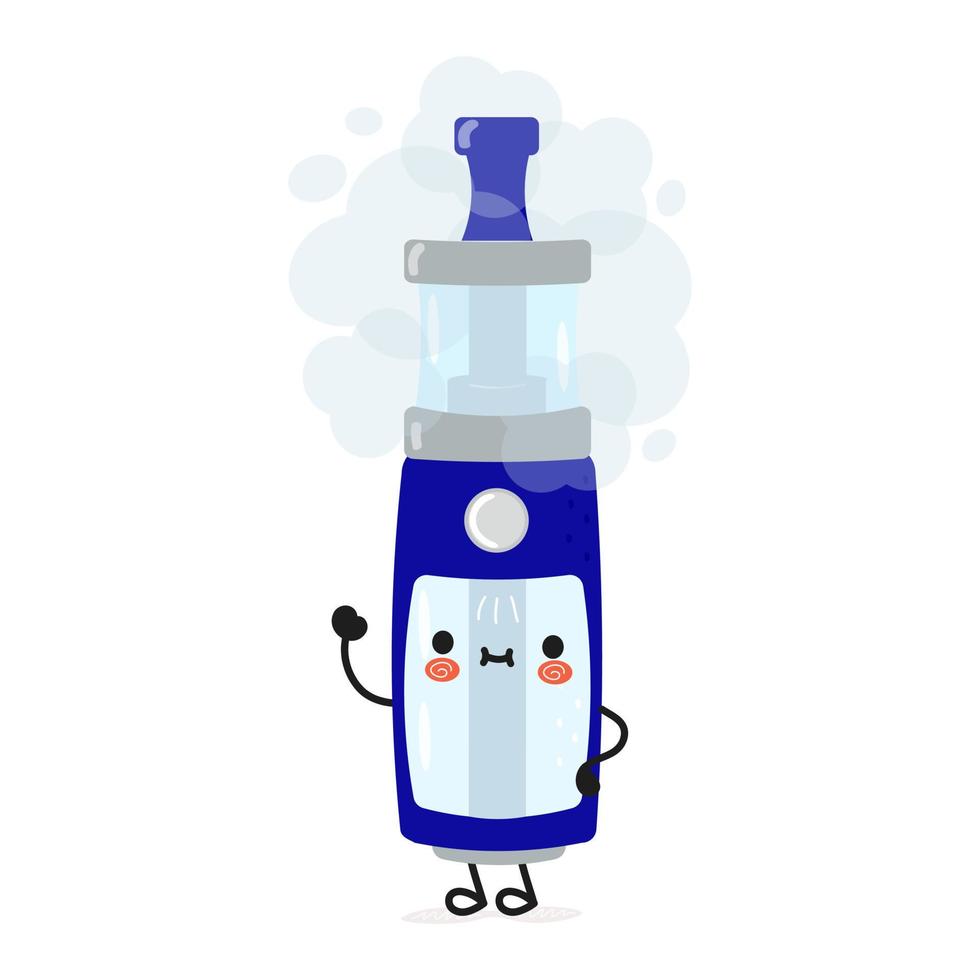 lindo y divertido vape agitando el personaje de la mano. icono de ilustración de personaje kawaii de dibujos animados dibujados a mano vectorial. aislado sobre fondo blanco. concepto de personaje vape vector