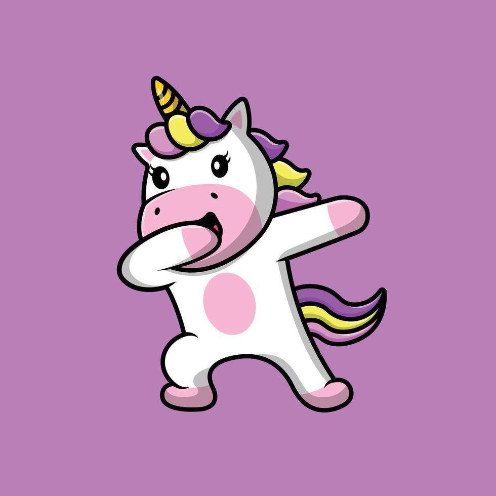 Cute Unicorn Dabbing Cartoon Vector Icon Illustration. Animal Icon Concept Isolated Premium Vector.