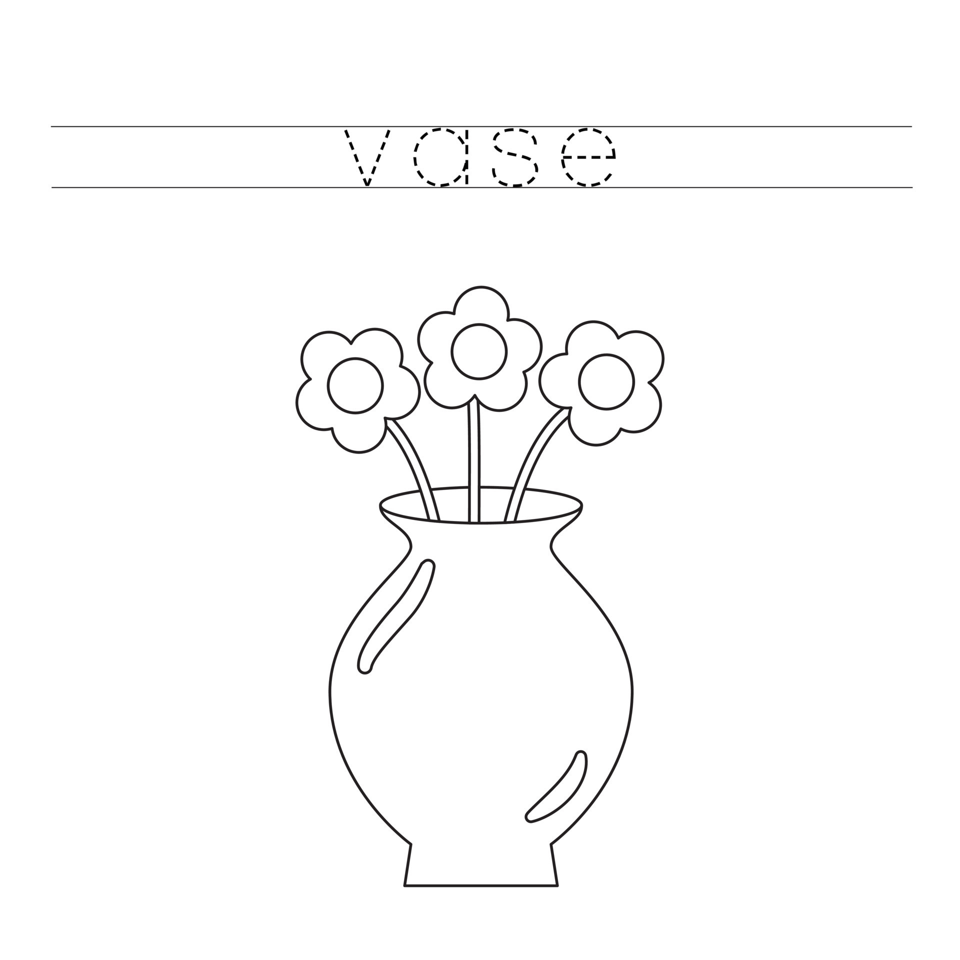 Trace word and color cartoon vase with flowers. 8007711 Vector Art at