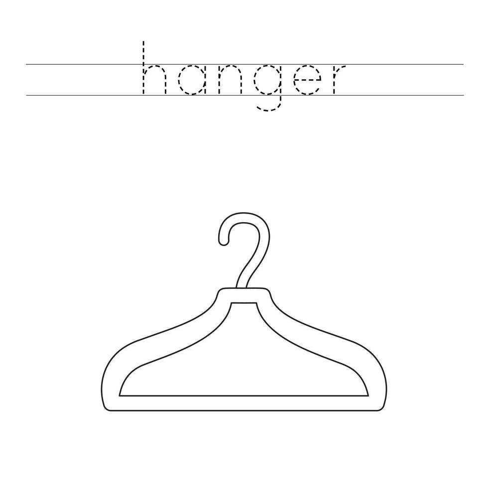 Trace word and color cartoon hanger. vector