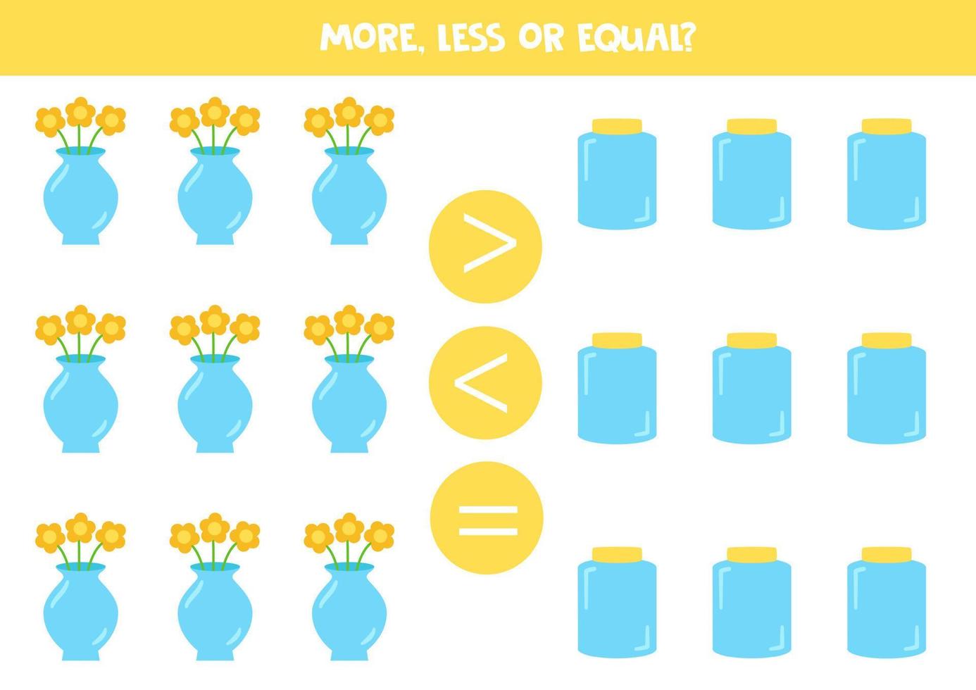 More, less, equal with glass vase and jar. vector