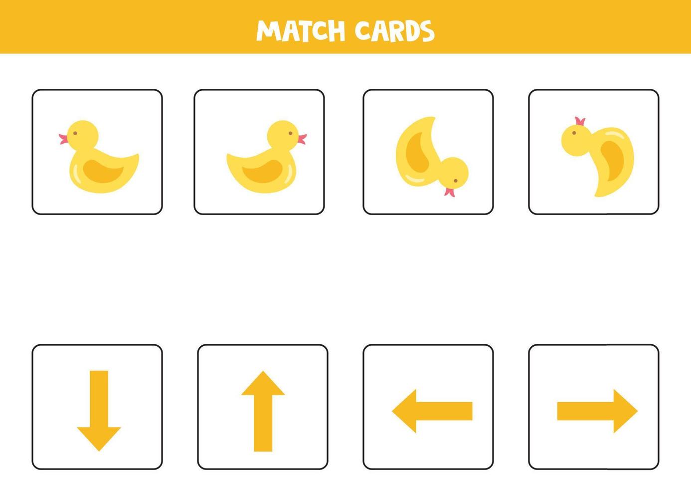 Left, right, up or down. Spatial orientation with cute rubber duckling. vector