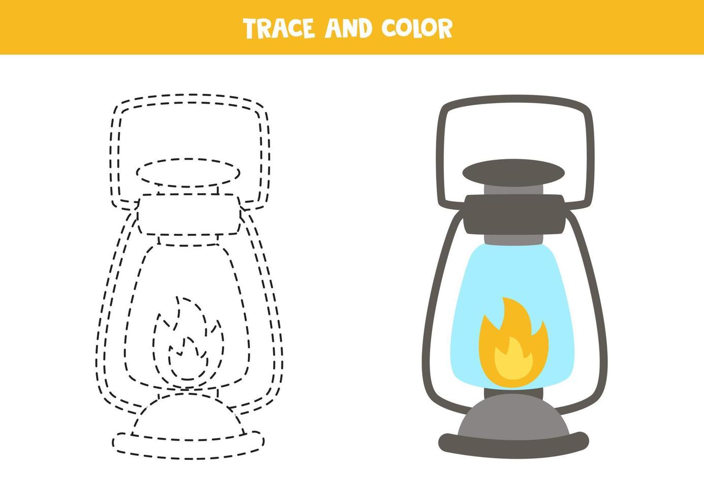 Trace and color cartoon lantern. Worksheet for children. 8007751 Vector
