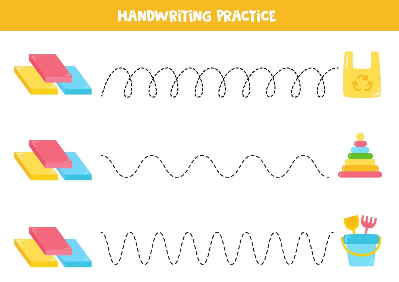 Tracing lines with plastic material. Writing practice. vector