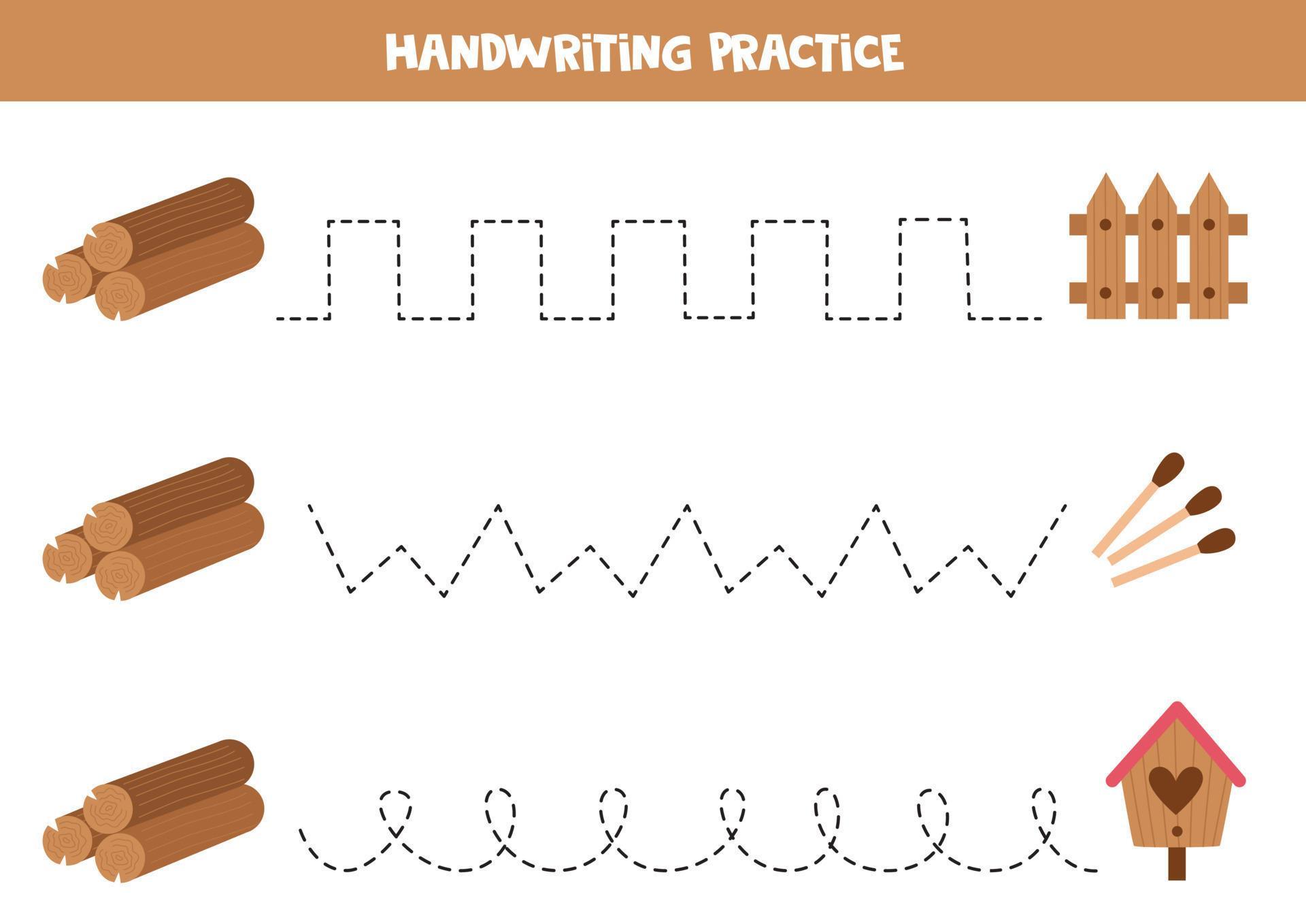 Tracing lines with wooden material. Writing practice. 8007769 Vector