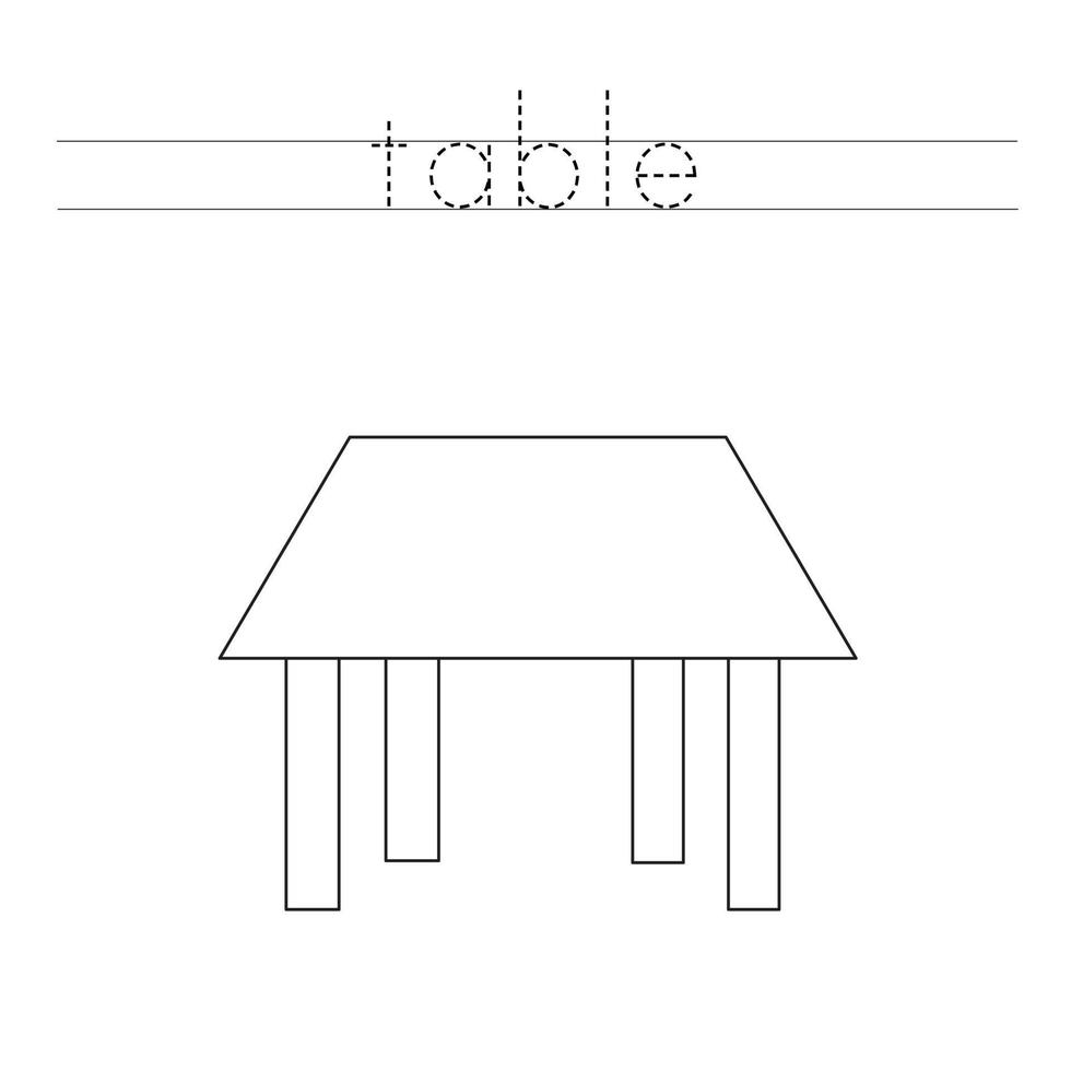 Trace word and color wooden table. vector