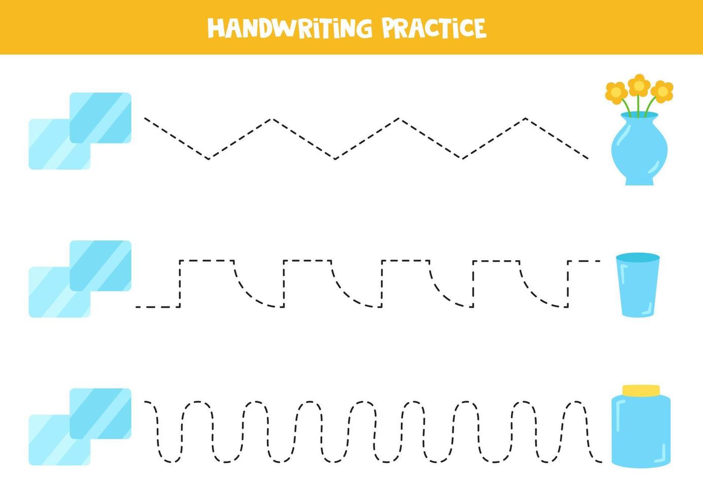 Tracing lines with glass objects. Writing practice. vector