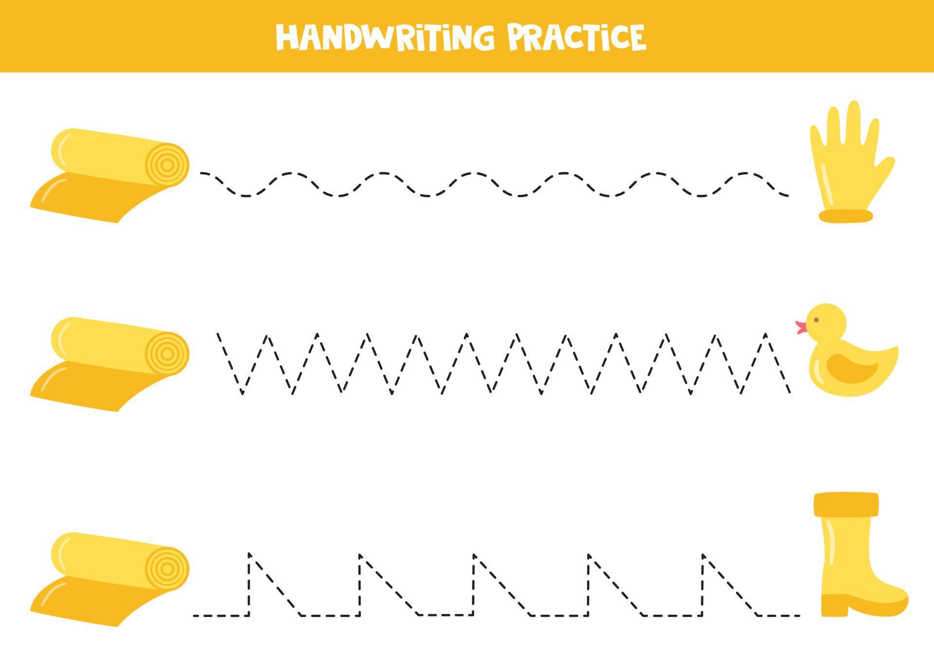 Tracing lines with rubber materials. Writing practice. 8007815 Vector