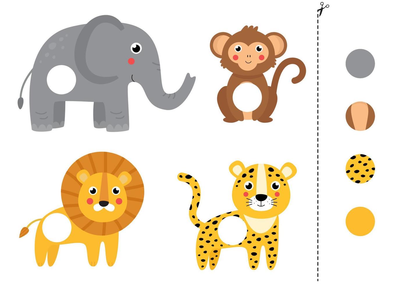 Cut and glue parts of cute African animals. vector