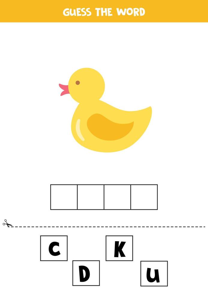 Spelling game for kids. Rubber duckling. vector