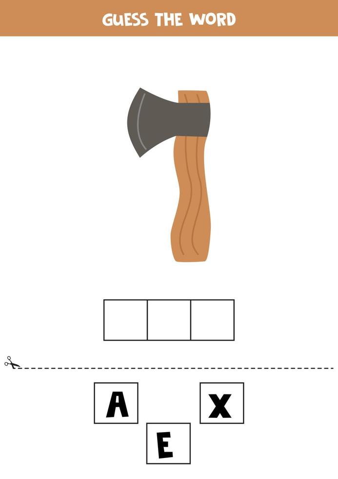 Spelling game for kids. Cartoon axe. vector