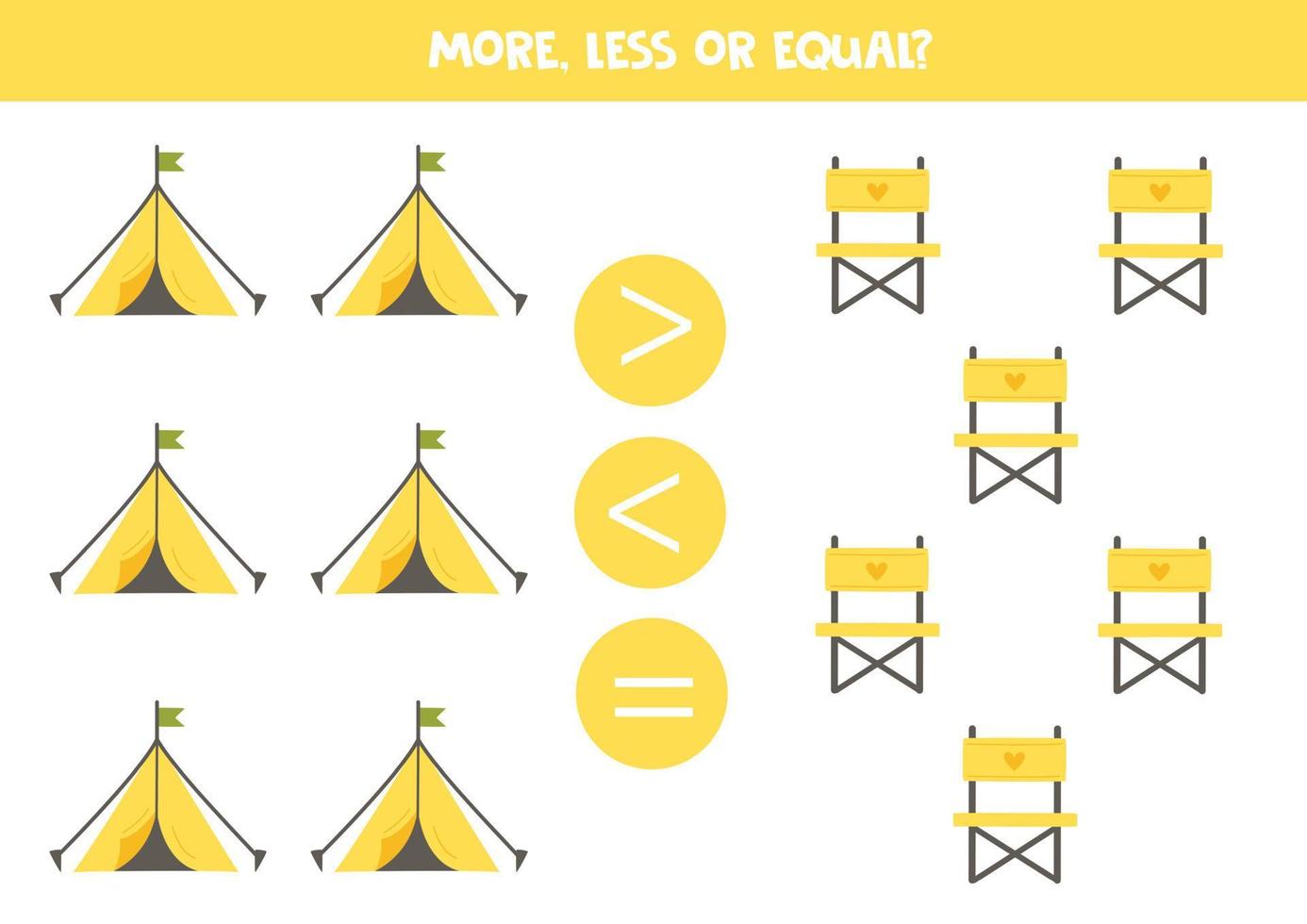 More, less, equal with tent and folding chair. vector