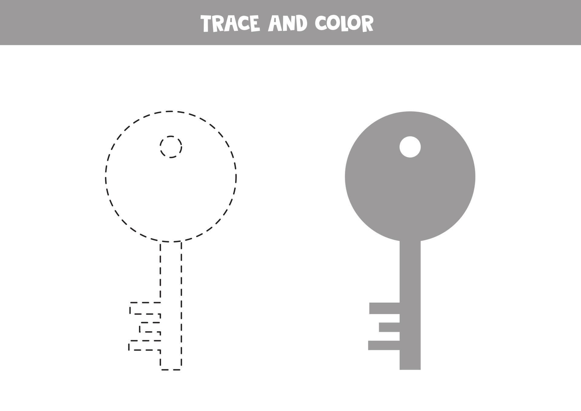Trace and color cartoon key. Worksheet for children. 8007868 Vector Art
