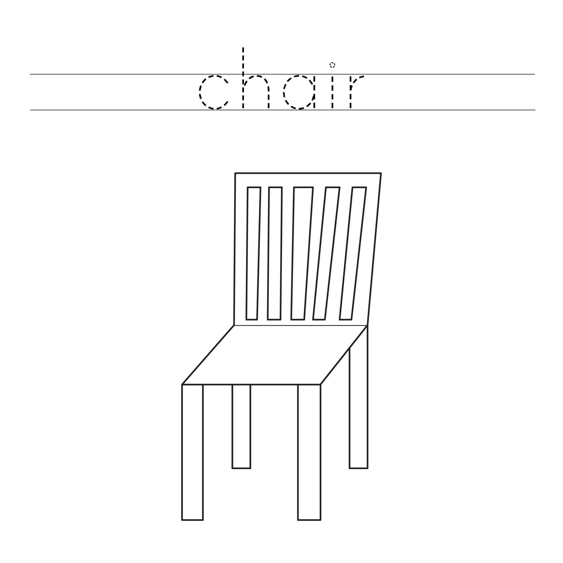 Trace word and color wooden chair. Worksheet for children. 8007869