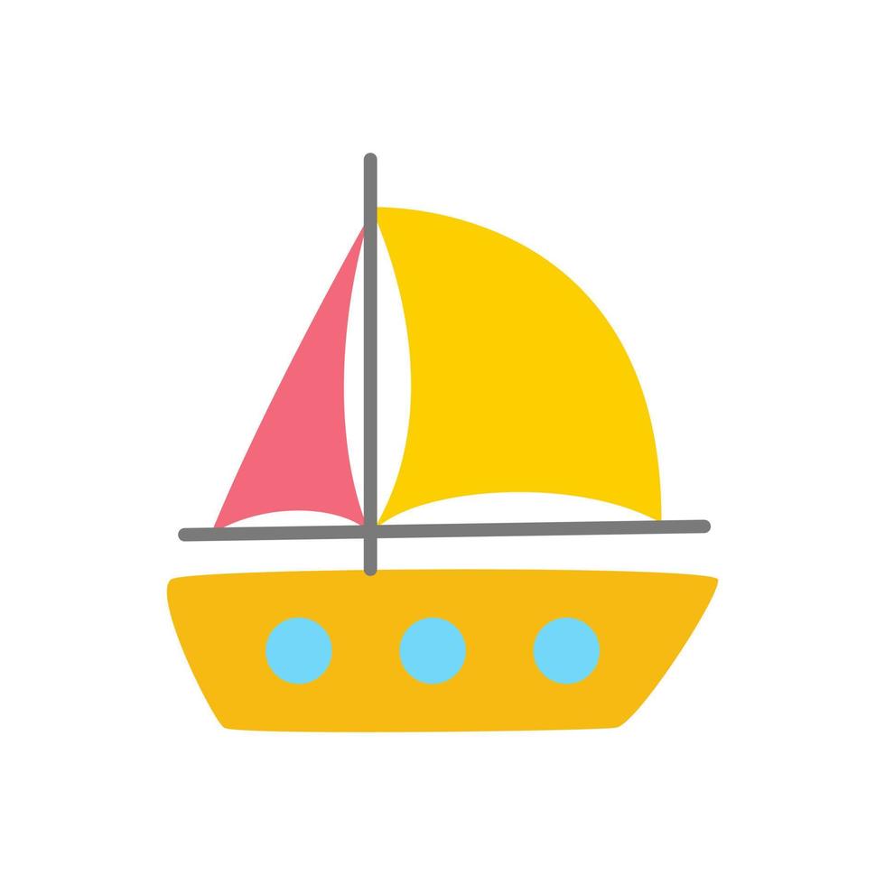 Vector illustration of colorful yacht on white background.