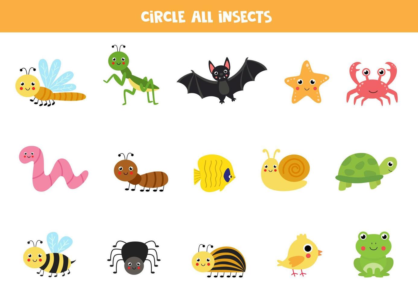 Find all insects. Educational worksheet for children. vector