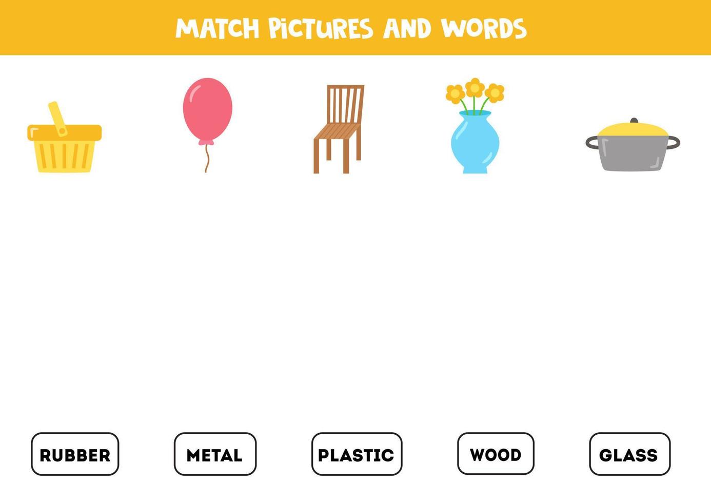 Match pictures and words. Logical puzzle for kids. vector
