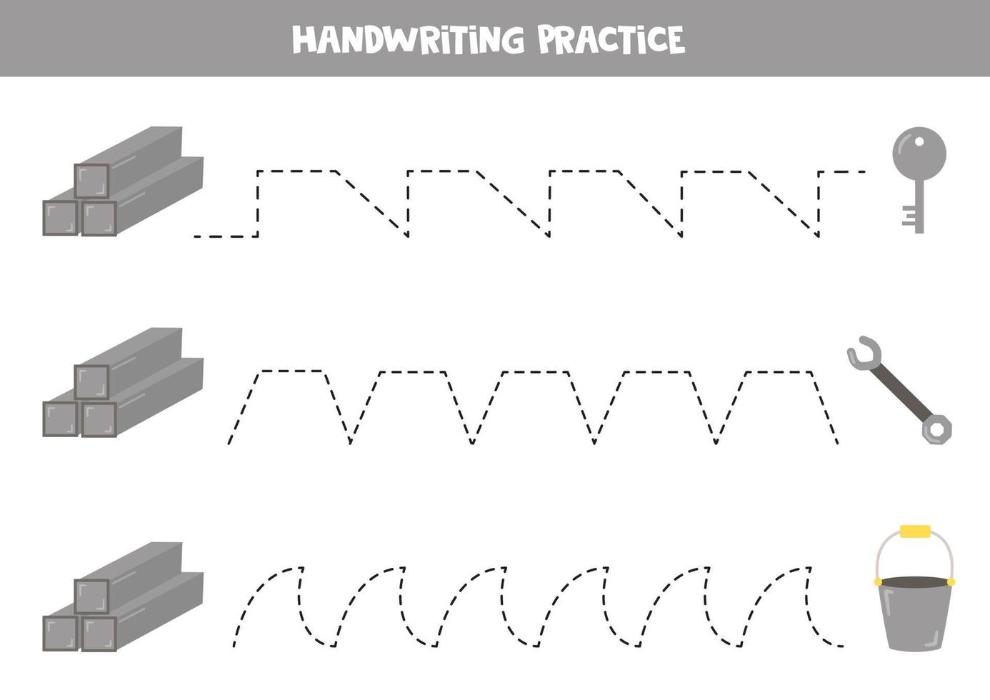 Tracing lines with metallic objects. Writing practice. vector