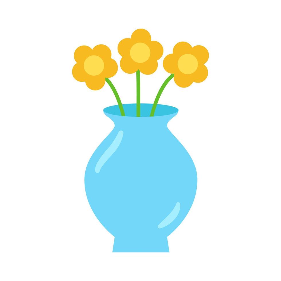 Vector illustration of glass vase with flowers on white background.