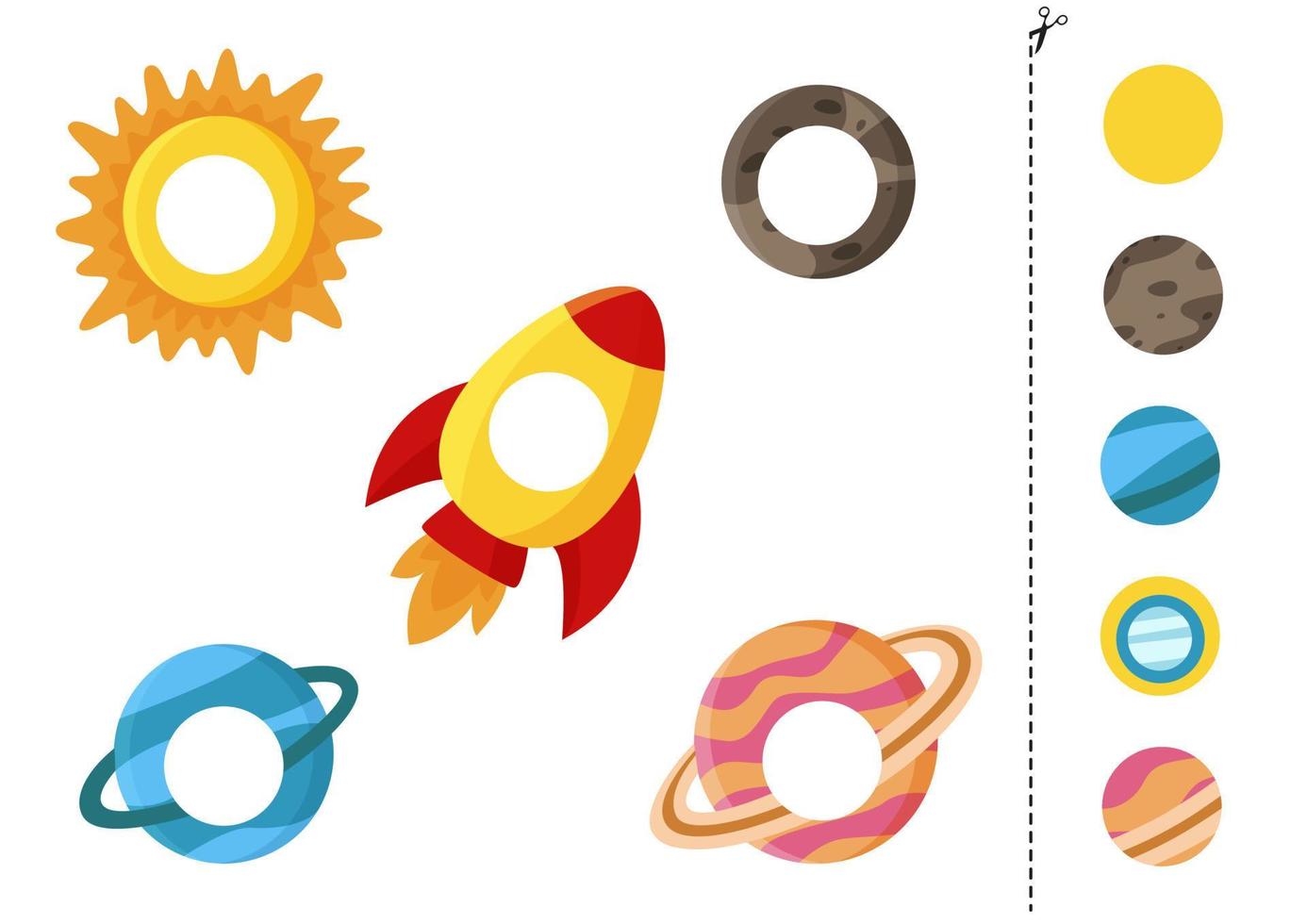 Cut and glue parts of cute cartoon planets. vector